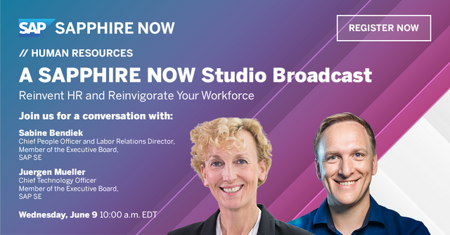 ZZexploresTech's tweet photo. Mark your calendars for this #SAPPHIRENOW Broadcast featuring SAP Board Members @JuerMueller and Sabine @Bendiek. #HR https://t.co/sPtPHfsxmo https://t.co/NoJIfE01Lj