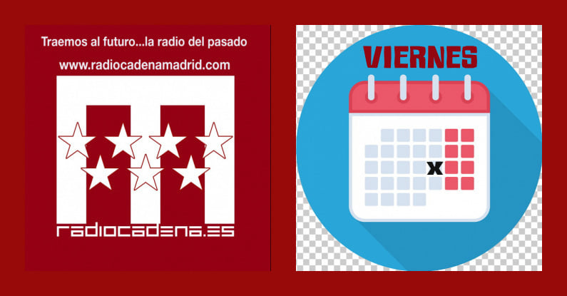 RadiocadenaM's tweet photo. Hoy es Viernes... https://t.co/f1yIUzudcM 
9h. BUENOS DIAS ESPAÑA con Santiago Fontenla
10h DIARIO SALIR con Fernando Aguas y Julia Higueras , 11h. THE NUMBER ONE´S SPANISH VERSION con Ezequiel Campos
12h. POR FIN ES VIERNES con Jose Antonio Laboreo https://t.co/P9dIYhKOUR
