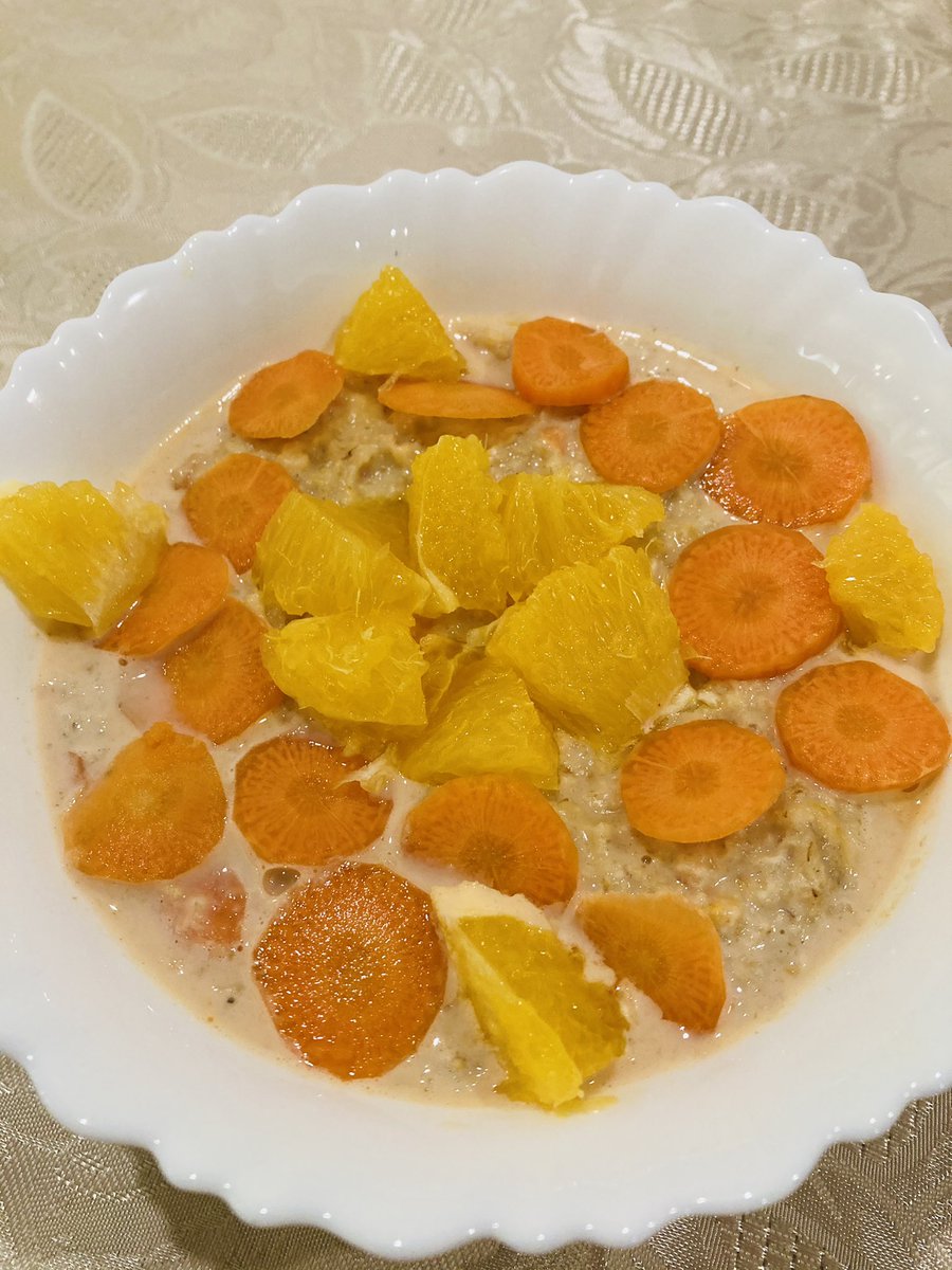 TomesReader's tweet image. Back to basic porridge after a week of oat cookies and oat cakes. Carrot and oats with orange pieces #oatnotes #oatgloats