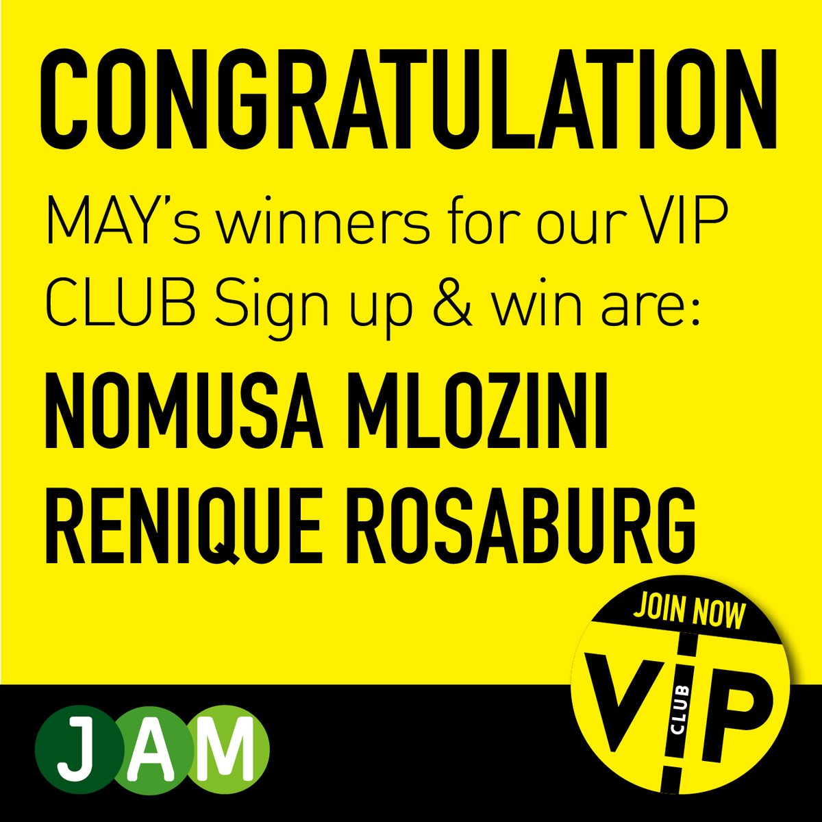jamclothingsa's tweet photo. Congratulations to the winners of our Mothers May and VIP sign up & win competition. π
Thank you to everyone who entered, keep an eye out for our next giveaway! πππ
Love from the JAM Fam π
#jamcompetition #jamwinners #jamclothingsa https://t.co/WbRMkvWSW4