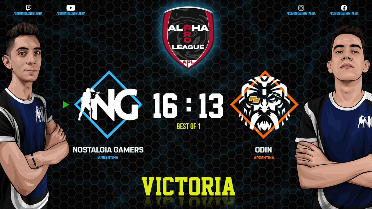 NostalgiaARG's tweet photo. ¡VICTORIA!
Debut con victoria 🆚@odingamingg
Excelente arranque en la fase de grupo de la Alpah Pro League. Ahora a seguir trabajando para lo que sigue...

#CSGO #GONG @GamersClubCSes @EsportsggAlpha https://t.co/eSDLSEnOmL