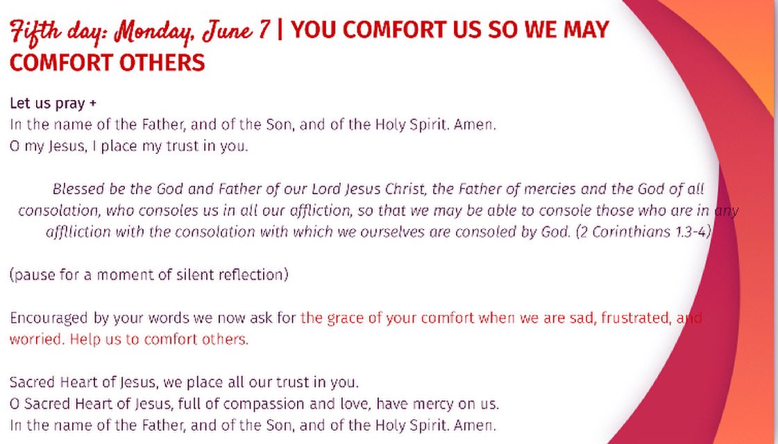 The Fifth Day of the Novena: YOU COMFORT US SO WE MAY COMFORT OTHERS