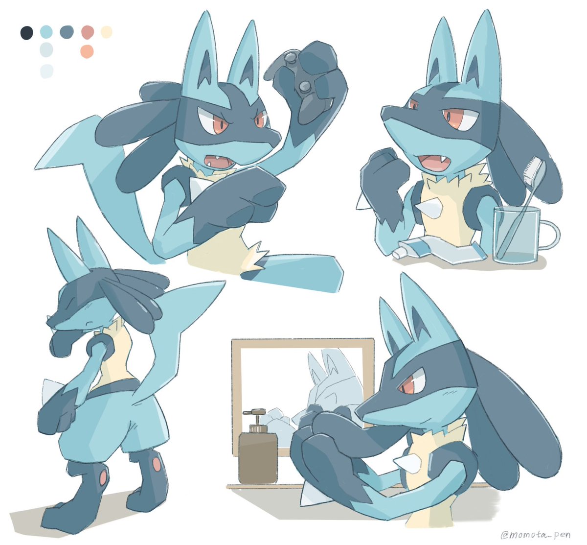 lucario pokemon (creature) furry open mouth multiple views spikes fang standing  illustration images