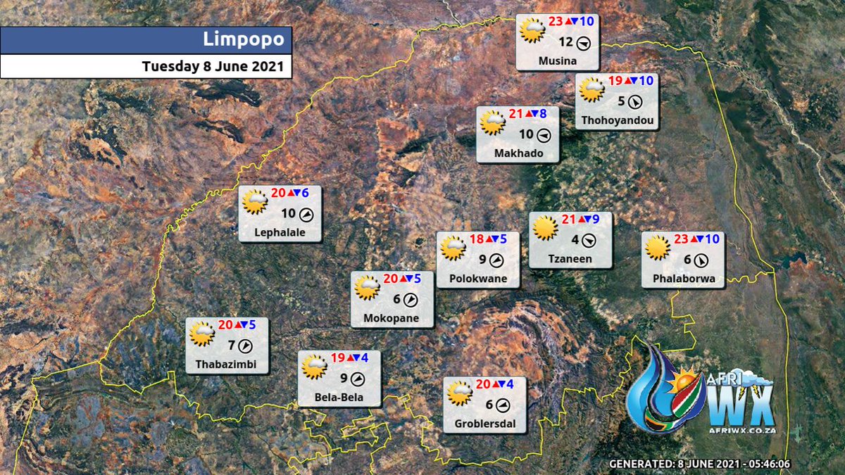 🇿🇦 Limpopo #WeatherForecast
Tuesday 8 June 2021