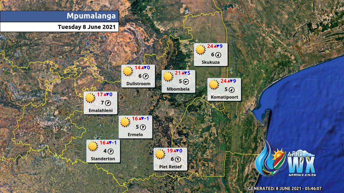 🇿🇦 Mpumalanga #WeatherForecast
Tuesday 8 June 2021