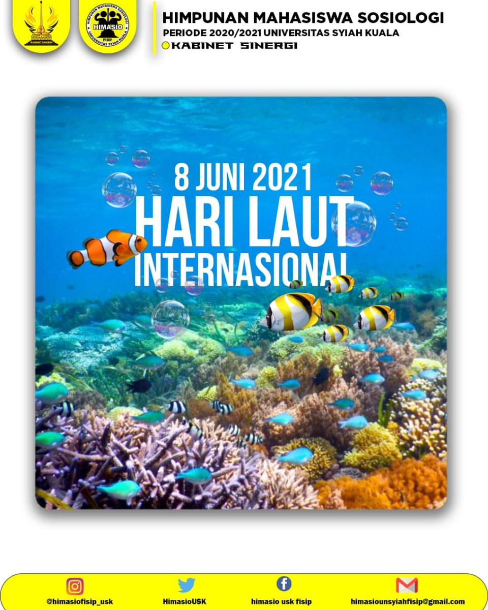 HimasioUSK's tweet photo. [HARI LAUT SEDUNIA] 
World Oceans Day diperingati pada setiap tanggal 8 Juni. Hari ini pertama kali diperingati dalam Earth Summit di Rio de Janeiro, Brasil pada 1992, dan kemudian disahkan oleh PBB sebagai Hari Laut Sedunia pada akhir tahun 2008.

©Kominfo Himasio 2021-2022 https://t.co/0SOnijdhKr
