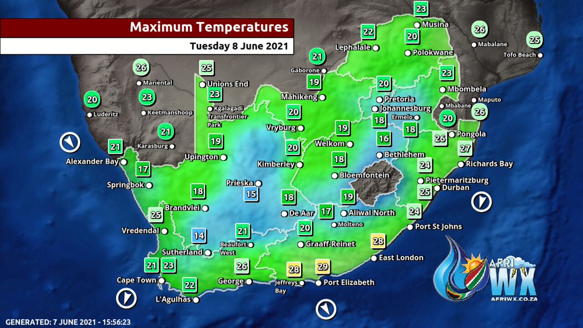 Your maximum temperatures for today.
#WeatherForecast #AfriWX #weathermaps