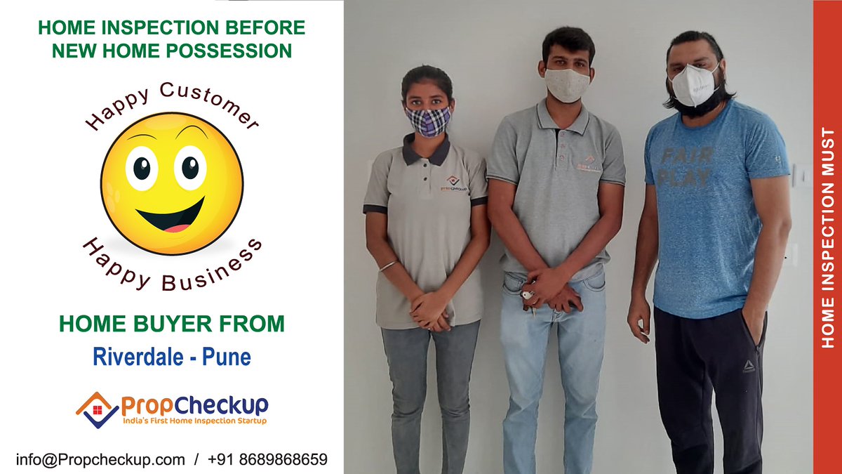 PropCheckup's tweet photo. Helping home buyers with Home Inspection service during new home #Possession. Ensure safe & defects free New home possession.
Our #Happy customers from #Riverdale - #pune
๐ https://t.co/PyUfd3BDjU
๐ฉ info@propcheckup.com
๐ +91- 8689868659
#propcheckup #Homeinspection #mumbai https://t.co/oRvZLtVzyt