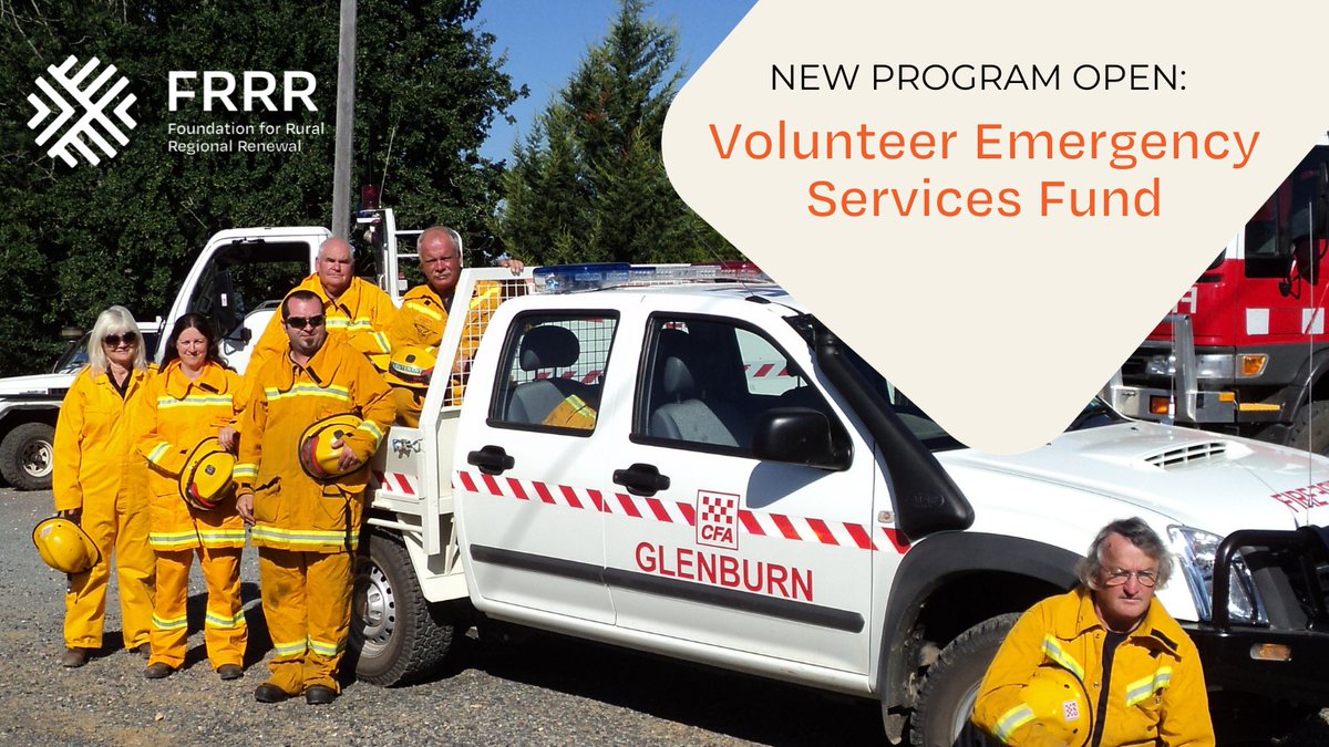 FRRR_Oz's tweet photo. NEWS: Our new Volunteer Emergency Services Fund Grant Program (#VESF) is now open.
Thanks to a private donor, the program supports volunteer emergency services in places affected by the 2019/20 bushfires.
LEARN MORE: https://t.co/W8vAtcWXVv
#BushfireRecovery https://t.co/BS0yNIy6cG