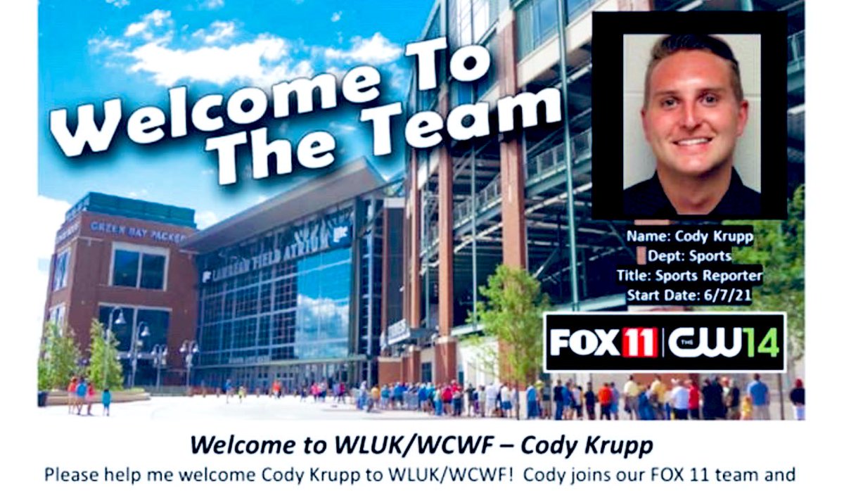 CodyWKrupp's tweet photo. Really warm welcome today from the @fox11news crew ✌🏻

Looking forward to the times ahead with our now full sports room @RyanWingFOX11 @NicoleMenner @Garrett_Stolz @dougritchay #HSGT #Packers #FoxValley https://t.co/VJd8NVAzTq