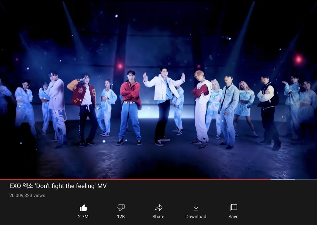 EXO's #DONT_FIGHT_THE_FEELING MV has surpassed 20M views on Youtube! 🎧 youtu.be/2IkoKhr6Tss @weareoneEXO