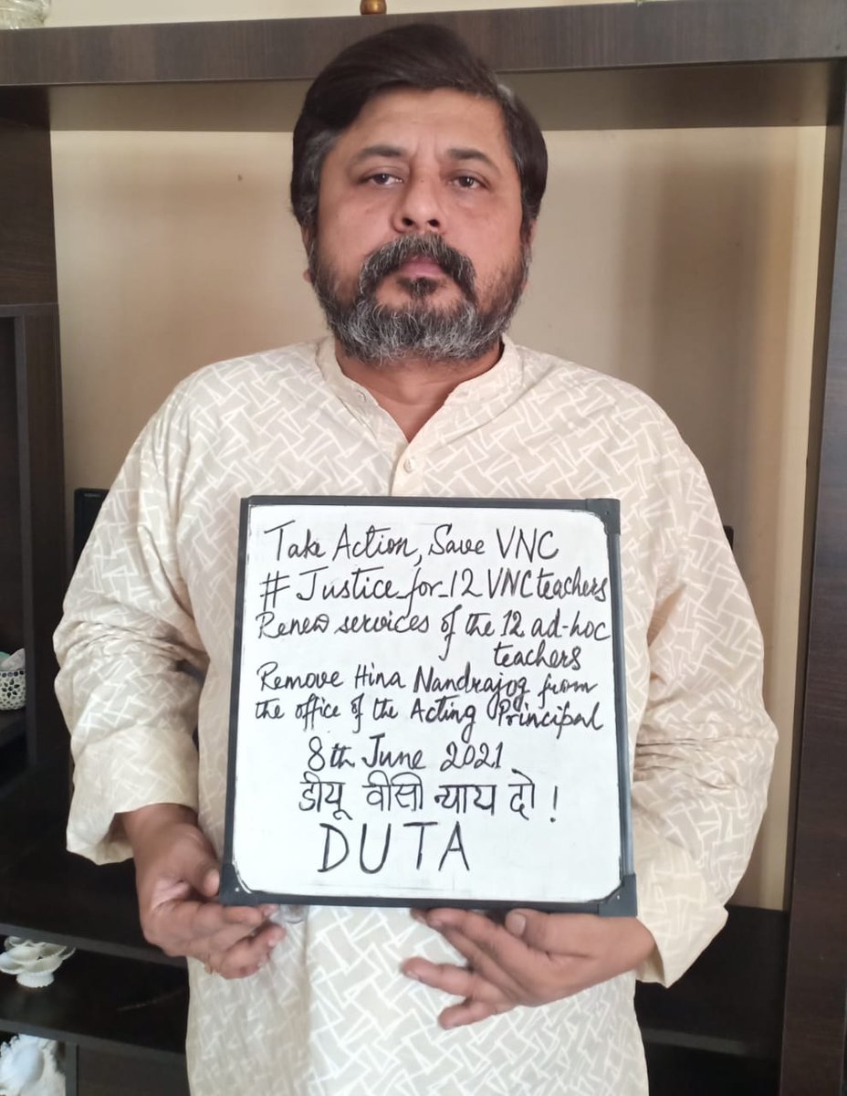 RajibRaydu's tweet photo. Services of 12 ad hoc colleagues in VNC must be immediately renewed. Remove Hina Nandrajog as the Acting Principal. Stop Violation of the 5th December RoD. DU VC and Delhi CM must deliver justice to these teachers. DUTA march on! DU VC, Give Justice!
#Justice_for_12VNCteachers https://t.co/ROQp2V1lDi