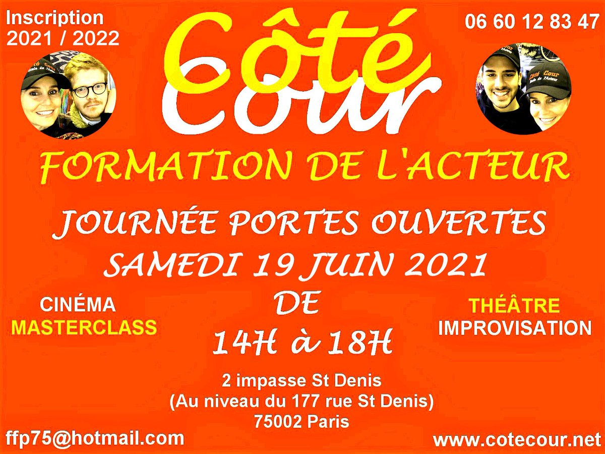 ffp75's tweet photo. École d’acteurs Côté Cour : Venez découvrir notre école, nos élèves et nos méthodes le samedi 19 juin de 14 à 18h. @EcoleCoteCour #ecolecotecour #ecoledecinema #coursdecinema #acting #jeufacecamera #cinema #theatre #impro #tournages #paris https://t.co/4tgvkK1vp5