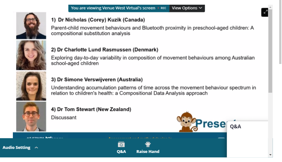 Highly recommend watching the <a href="/ISBNPA/">ISBNPA</a> symposium by <a href="/Nicholas_Kuzik/">Nicholas Kuzik</a> <a href="/CharlotteLundR/">Dr Charlotte Lund Rasmussen</a> @DrSVerswijveren <a href="/DrTomStewart/">Tom Stewart</a> on novel ways of using Compositional Data Analysis (CoDA) to characterize movement behaviour patterns in children 👍👏