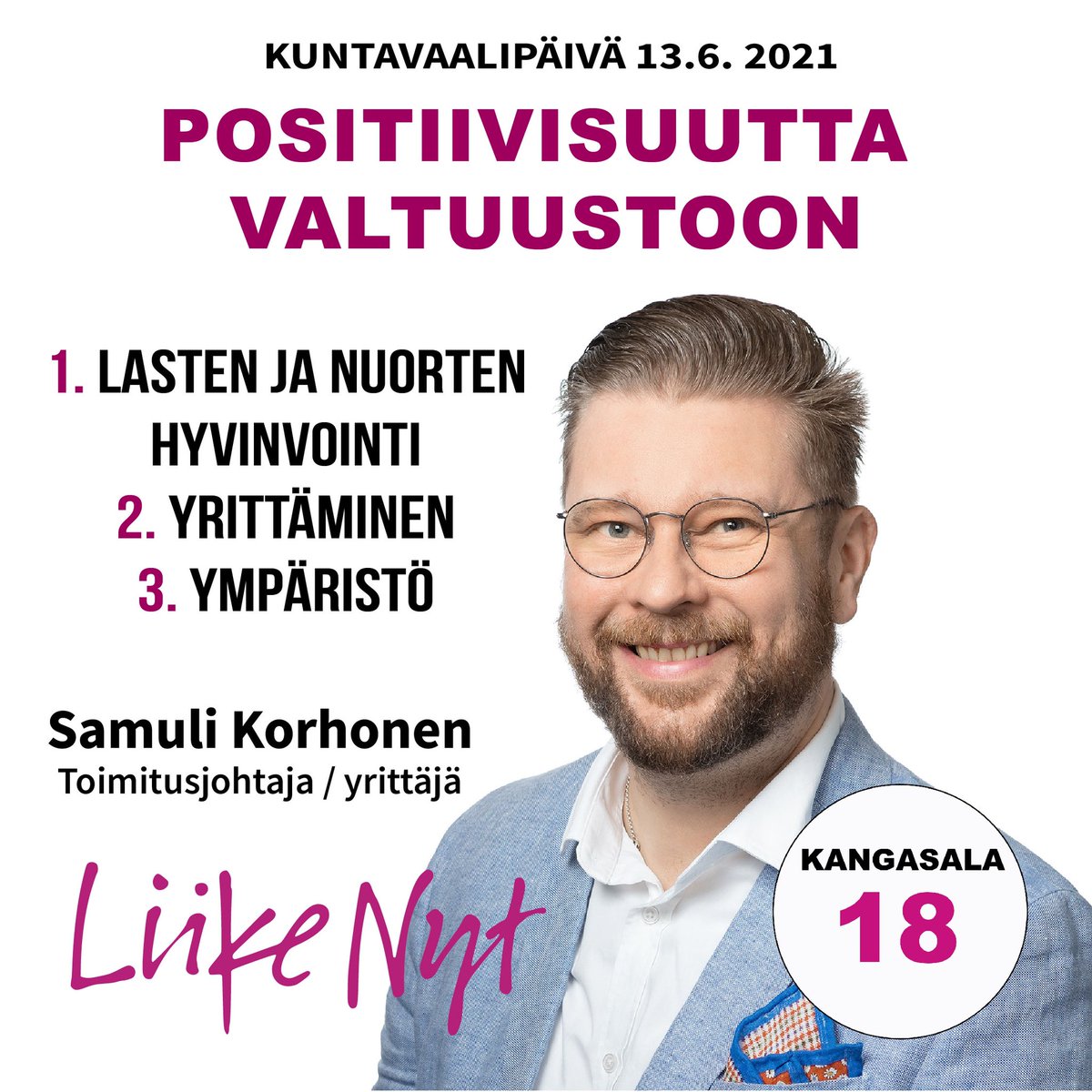 Ennakkoäänet 8.6. ja vaalipäivä 13.6. Olen ehdolla Kangasalla numerolla 18. #kuntavaalit #kangasala
