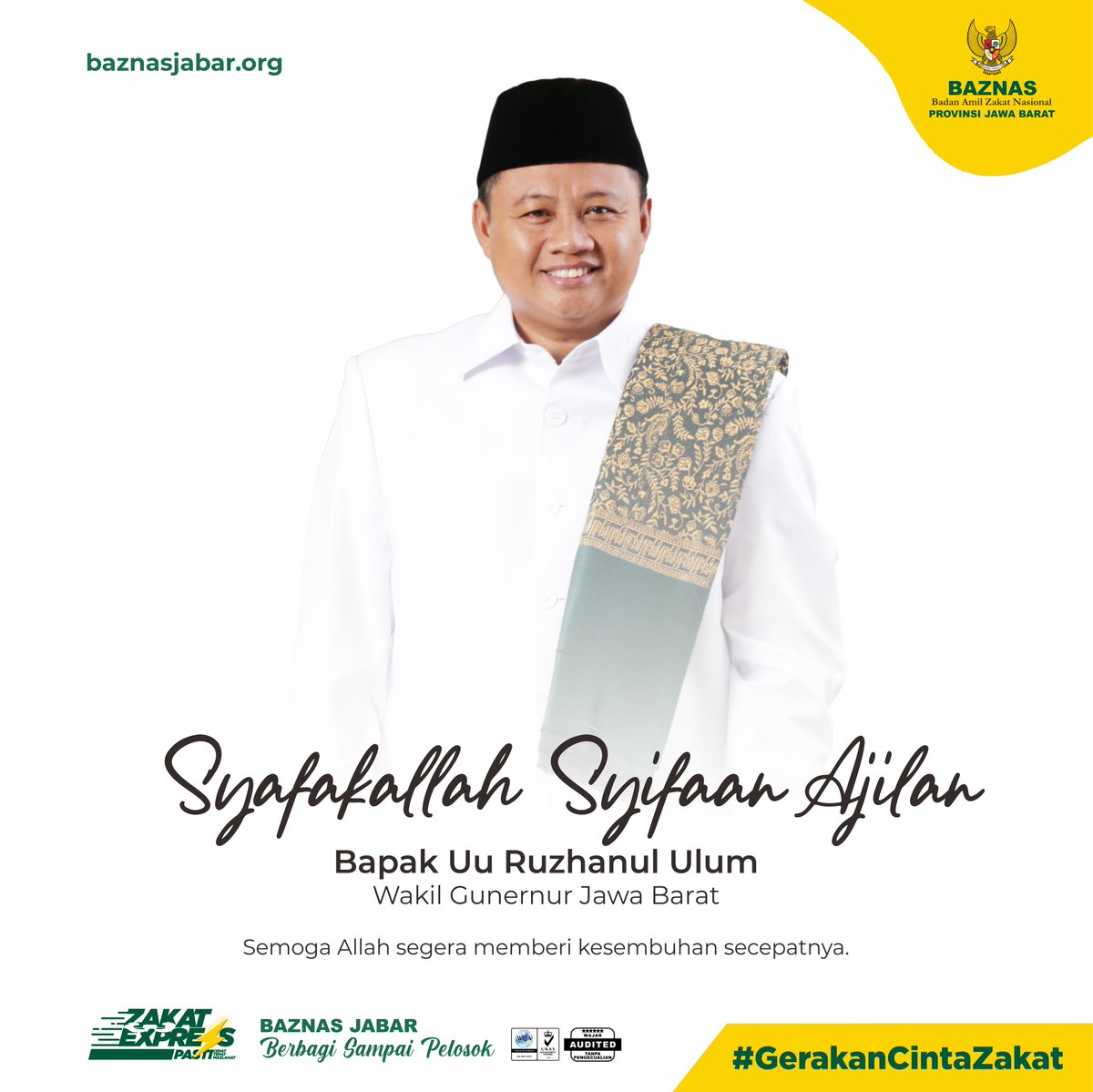Sahabat BAZNAS Jawa Barat mohon doanya untuk Bapak Uu Ruzhanul Ulum, Wakil Gubernur Jawa Barat semoga Allah segera diberikan kesembuhan secepatnya 

Syafakallah Syifaan Ajilan

#baznasjabar #GerakanCintaZakat