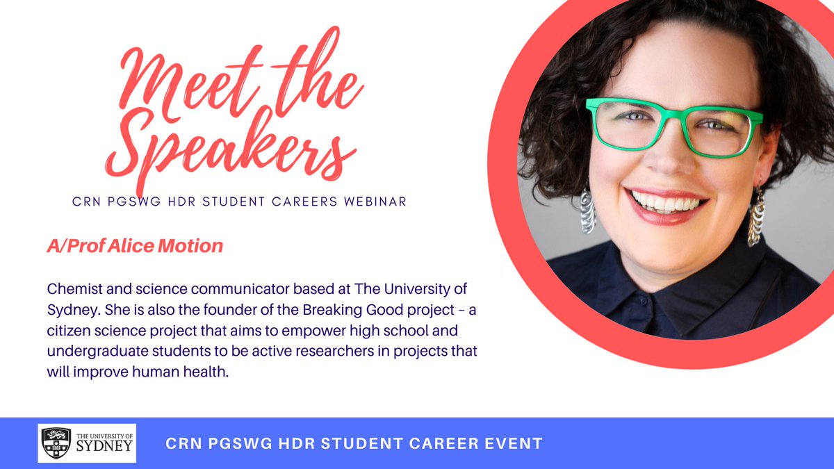 Hear from some incredible speakers about building different types of careers after higher research degrees - join the CRN Postgrad Student Working Group on 13th July - speakers include <a href="/sophiescott2/">Sophie Scott</a> <a href="/Melina_Gee/">Dr Melina Georgousakis</a> <a href="/all_isee/">I see</a> <a href="/detected_x/">DetectedX</a> <a href="/Joanne472/">A/Prof Jo Shaw</a>
Sign up at: uni-sydney.zoom.us/webinar/regist…