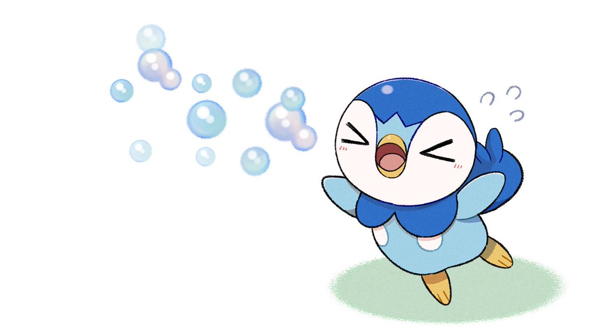 piplup bubble no humans tongue pokemon (creature) open mouth solo flying sweatdrops  illustration images