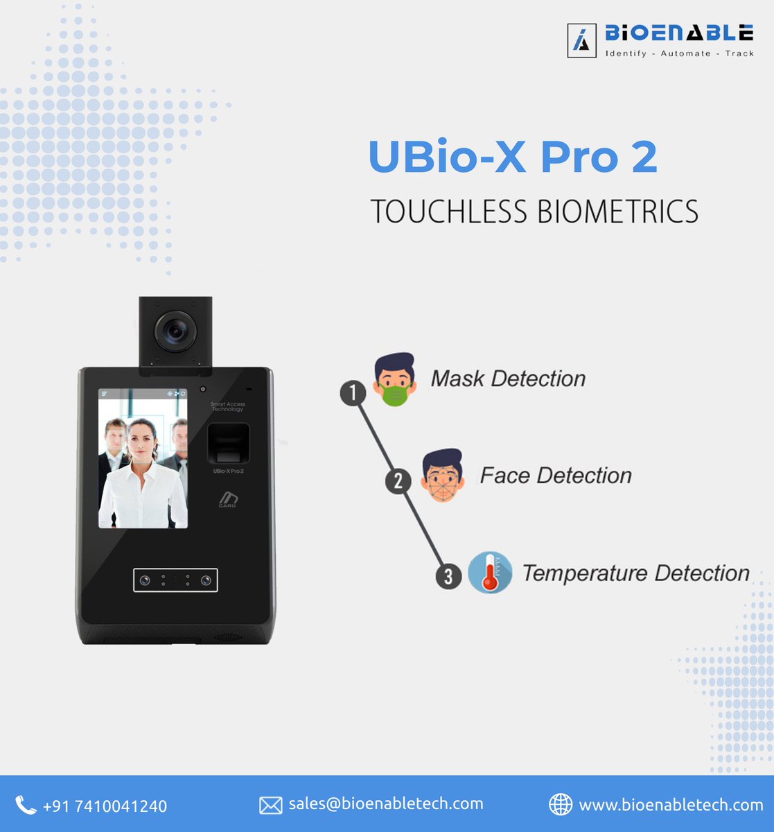 BioenableA's tweet photo. #Touchless Ubio-x Pro 2 Thermal Speed Face Attendance With Temperature Detection. Face #authentication system Equipped with the world's highest performance facial​ #recognition

More details : https://t.co/Leu9i1fYBR

#TouchlessAccess #nitgen #bioenable #UBioXPro https://t.co/JuBPPqu0ku