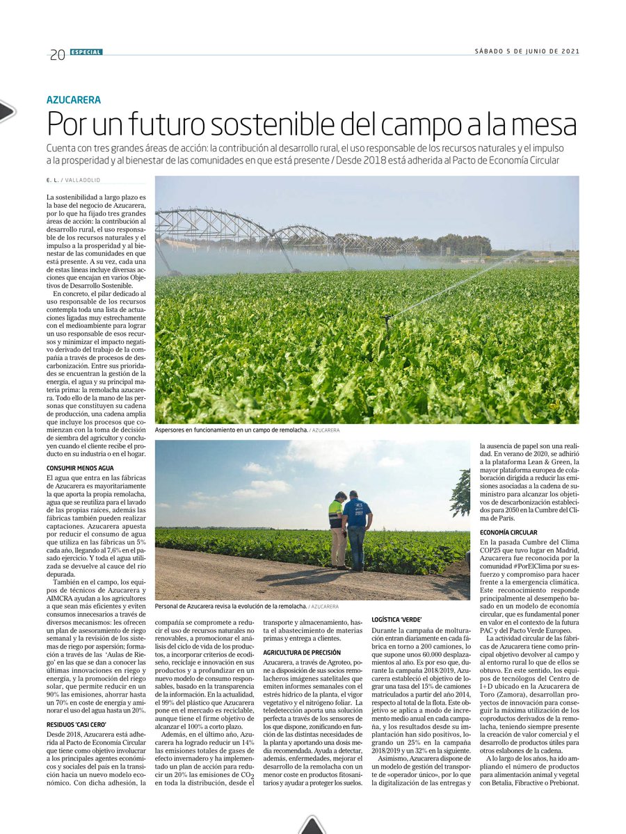 Si quieres conocer la estrategia de #sostenibilidad de <a href="/AzucareraES/">Azucarera</a> en el campo, en este artículo puedes encontrar un buen resumen: