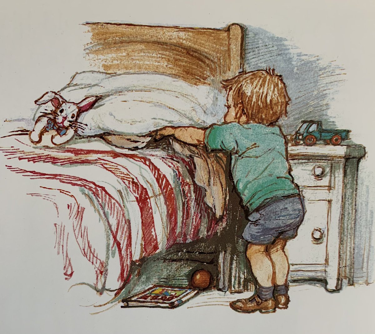 ShirleyHughes_'s tweet photo. Alfie wouldn’t leave his blanket behind. He held it tightly with one hand, and Bernard’s present with the other, all the way to Bernard’s house. 

From Alfie Gives A Hand https://t.co/CNRNNbzJmi
