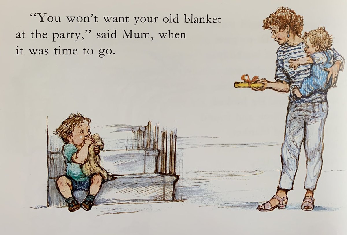 ShirleyHughes_'s tweet photo. Alfie wouldn’t leave his blanket behind. He held it tightly with one hand, and Bernard’s present with the other, all the way to Bernard’s house. 

From Alfie Gives A Hand https://t.co/CNRNNbzJmi