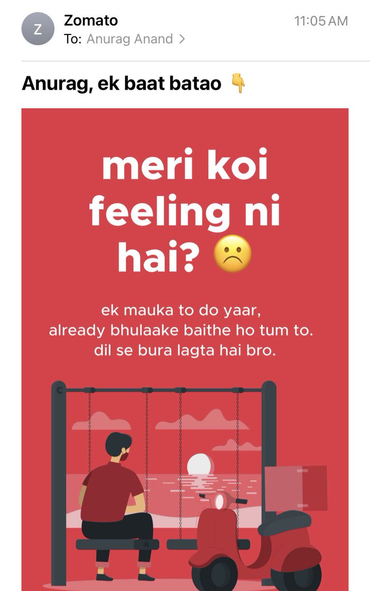 anurag_anand1's tweet image. Pagle, ek tu hi to hai jo meri feelings samajhta hai 😂😂. @zomato #Zomato