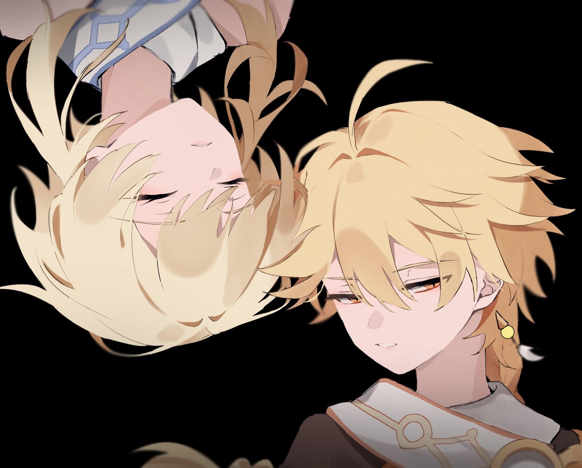aether (genshin impact) ,lumine (genshin impact) 1girl 1boy blonde hair siblings brother and sister earrings jewelry  illustration images