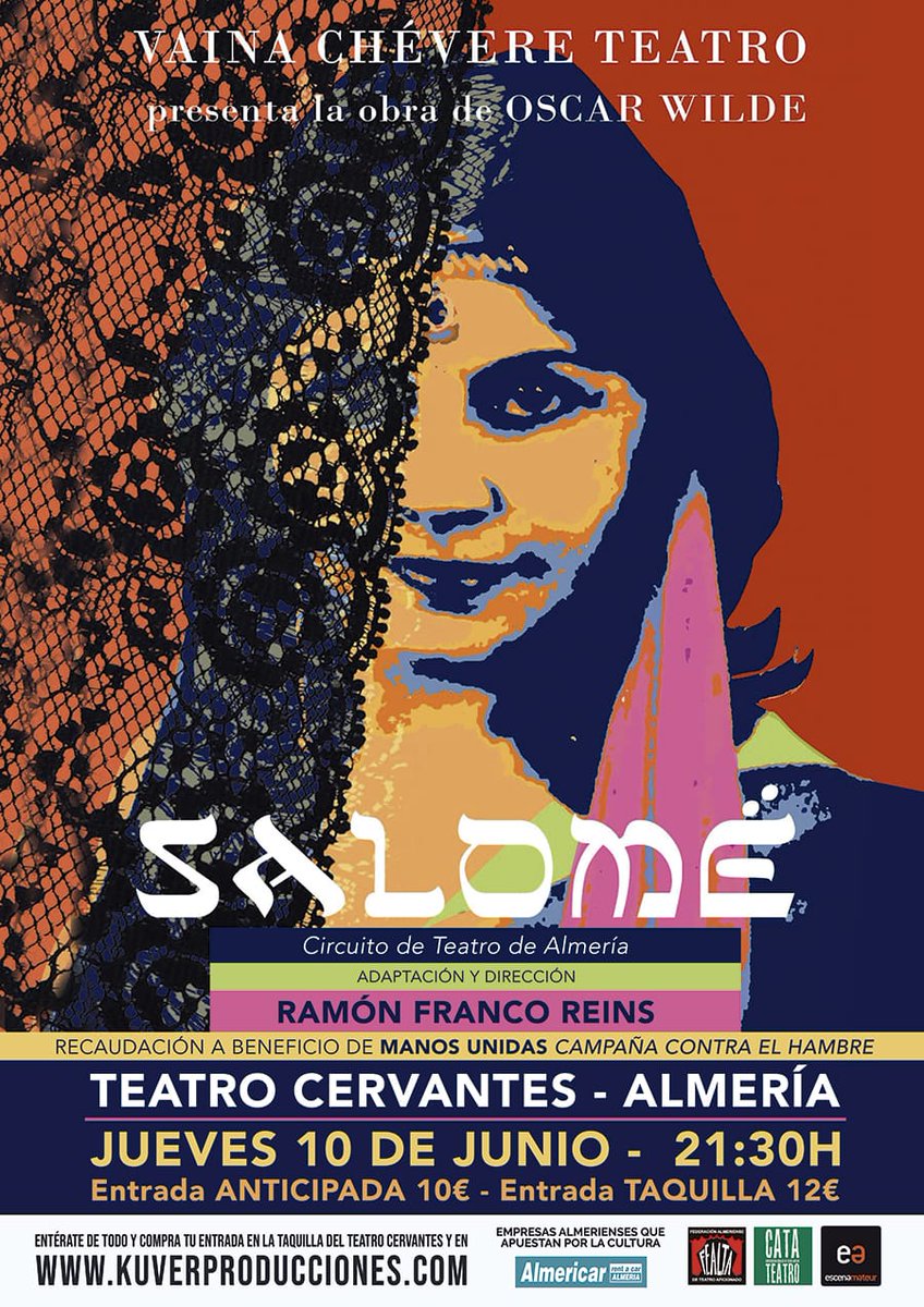 ‘SALOMÉ’ una obra de teatro de la compañía Vaina Chévere y dirigida por Ramón Franco Reins. (TEATRO AFICIONADO).

¡Entrada anticipada por solo 10 €!

🗓 jueves, 10 de junio de 2021
📍 Teatro Cervantes de Almería
🎟 kuverproducciones.com
