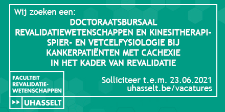 Dit project beoogt bij te dragen aan een geoptimaliseerde multimodale behandelstrategie, waardoor de prognose en het klinisch beeld van cachectische kankerpatiënten kan worden verbeterd💪
Iets voor jou? Laat het ons tem 23 juni weten via: uhasselt.be/vacatures 
#UHasselt #REVAL