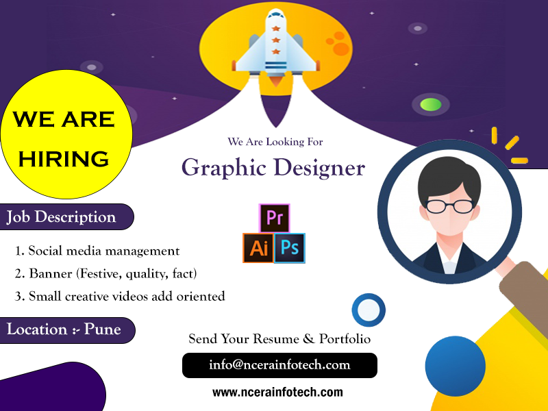 InfotechNcera's tweet photo. We are Hiring Graphic Designer 
Job Description :- Social media management 
Banner (Festive, quality, fact)
Small creative videos add oriented
Location :- Pune.
Send resume &amp; Portfolio on info@ncerainfotech.com
#ncerainfotech #NCERA #graphicdesign https://t.co/fx8oLqpIkg