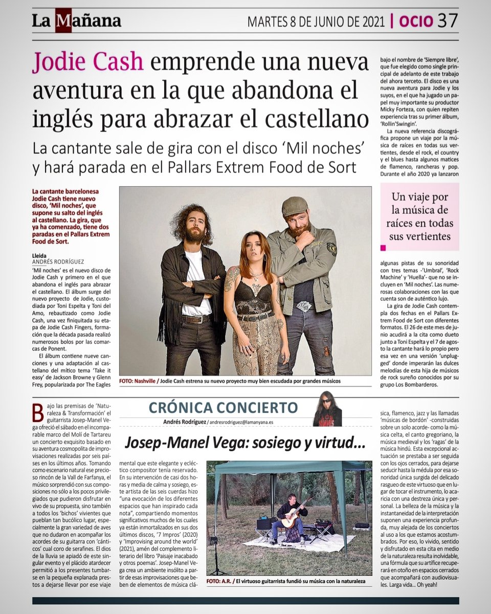 Gracias @LaManyanacat y @AliciaMusica por la noticia 🌞
Thanks to @LaManyanacat and @AliciaMusica for the new 🌞
•
#jodiecash #jodiecashnewalbum #milnochesjodiecash #jodiecashtour21 #rock #rockwomen #countryrock #countrymusic #soul #livemusic #lifemusic #rocknacional #musica