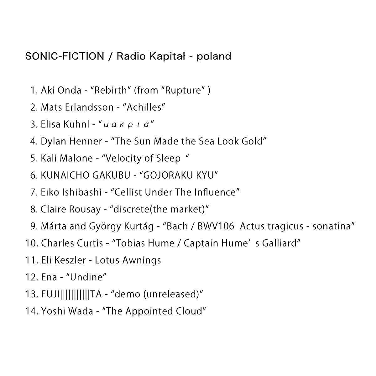 ポーランドのsonic-fiction/radio kapitalで60minのmixを出しました。渾身のmixですし、きっとお気に入りの曲も見つかるはず。BGMにぜひ🎧

the archive 60min-Mix that was on air the other day from <a href="/RadioKapitall/">Radio Kapitał</a> is here👇

radiokapital.pl/shows/sonic-fi…