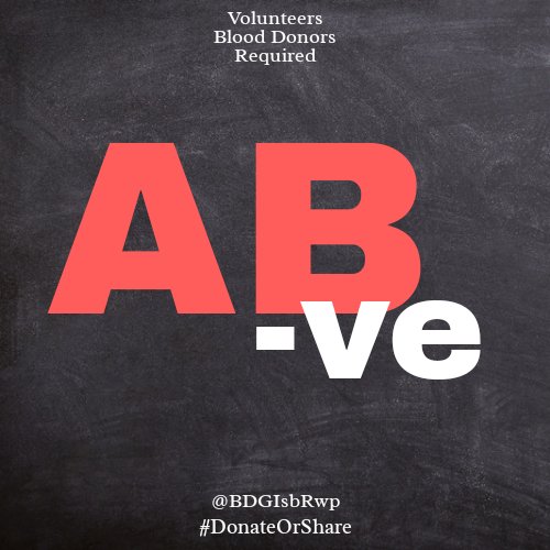 BDGSwabi's tweet photo. #BloodGroup: AB-ve
Required: 1 Units
Location: #DoctorsMedicalCenter, #Swabi 

Note: Exchange is not possible. Blood is required on urgent basis for a surgery. 

Contact: 03420924025 

#SpreadTheWord
#SaveLife #BeAHero
#HealingBeyondPrescriptions
#DonateorShare #DonateBlood https://t.co/p0ij3ayRAX