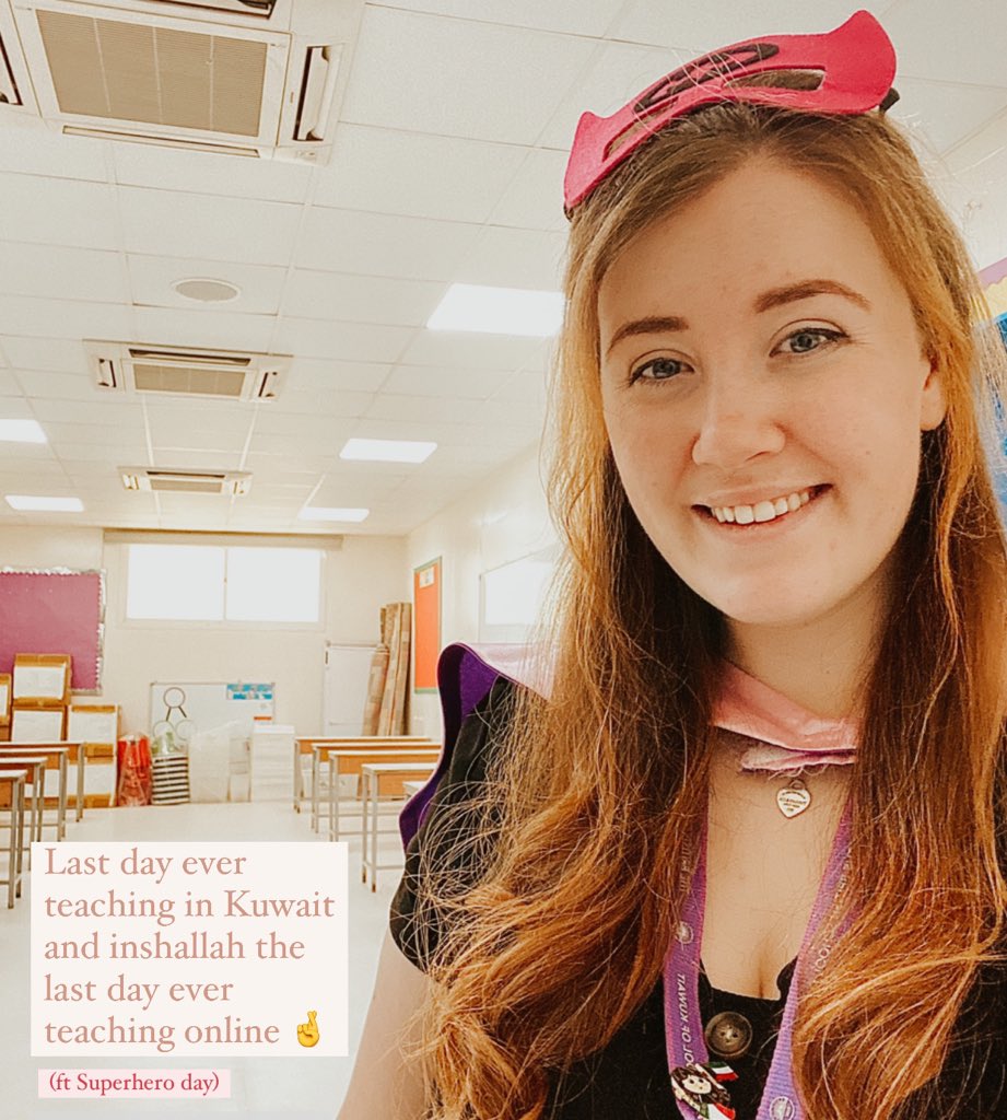 Miss_Eleonore_'s tweet photo. Ending the school year the same way it began, with an empty classroom and a screen full of smiley faces. What a strange year it has been and weird end to 3 years teaching in Kuwait. An emotional goodbye to the class I never met in person! 🇰🇼 https://t.co/9qNyx69aq8