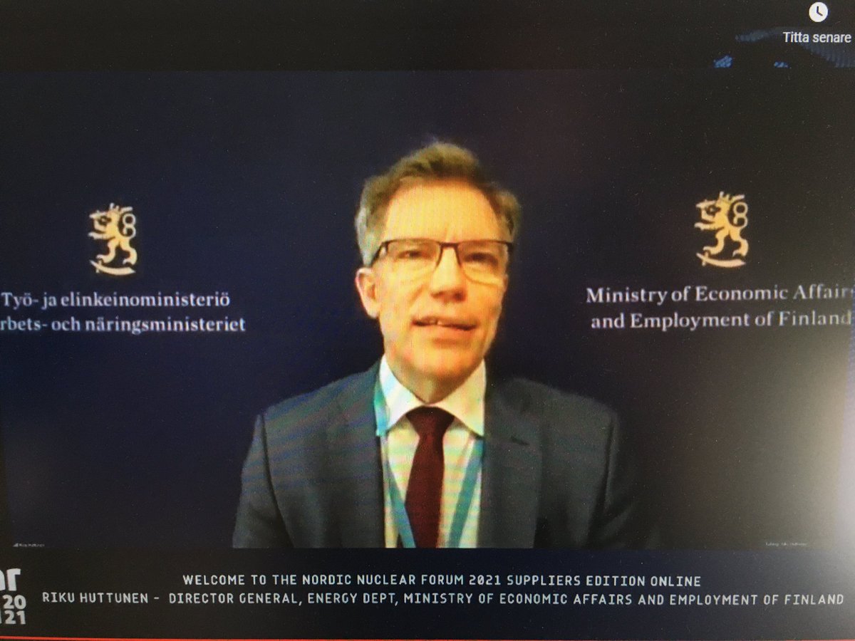 Riku Huttunen, DG Energy dept, Ministry of economic affairs and employment🇫🇮, expresses his concern over the Commission’s treatment of #nuclear power in the #taxonomy. “All energy sources should be subject to the same sustainability criteria”, he said in the opening on the #nnf.