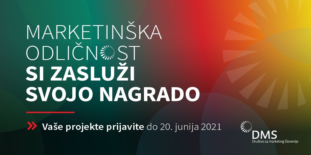 [MARKETINŠKA ODLIČNOST] je relevantna in priznana strokovna nagrada v slovenski marketinški stroki, s katero nagrajujemo samo najboljše.
Vabljeni k prijavi svojih odličnih projektov ➡ bit.ly/3vF5aVO