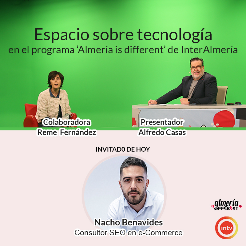 🙋‍♀️ Esta tarde, hablaremos sobre comercio electrónico para vender nuestros productos/servicios, con <a href="/AlfredCasas/">Alfredo Casas</a> en @AlmeriaDiferent.

INVITADO: Nacho Benavides es CEO de Sysblinders y consultor SEO en #eCommerce. 

¡A  las 19.00 h. en <a href="/interalmeriatv/">Interalmería TV</a> !
#Tecnología #Almería