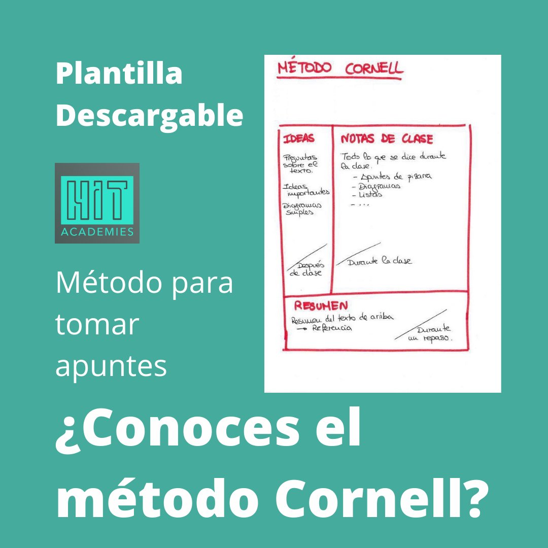 hitacademies's tweet photo. ¿Conoces el método Cornell para tomar apuntes? Es uno de los métodos mejores para aprender, recordar y estudiar. En este post te explico como.

Con plantilla descargable

https://t.co/bFS85TWQcj

 #elearning #cursosonline #selectividad #apuntes https://t.co/IhNecJysoe