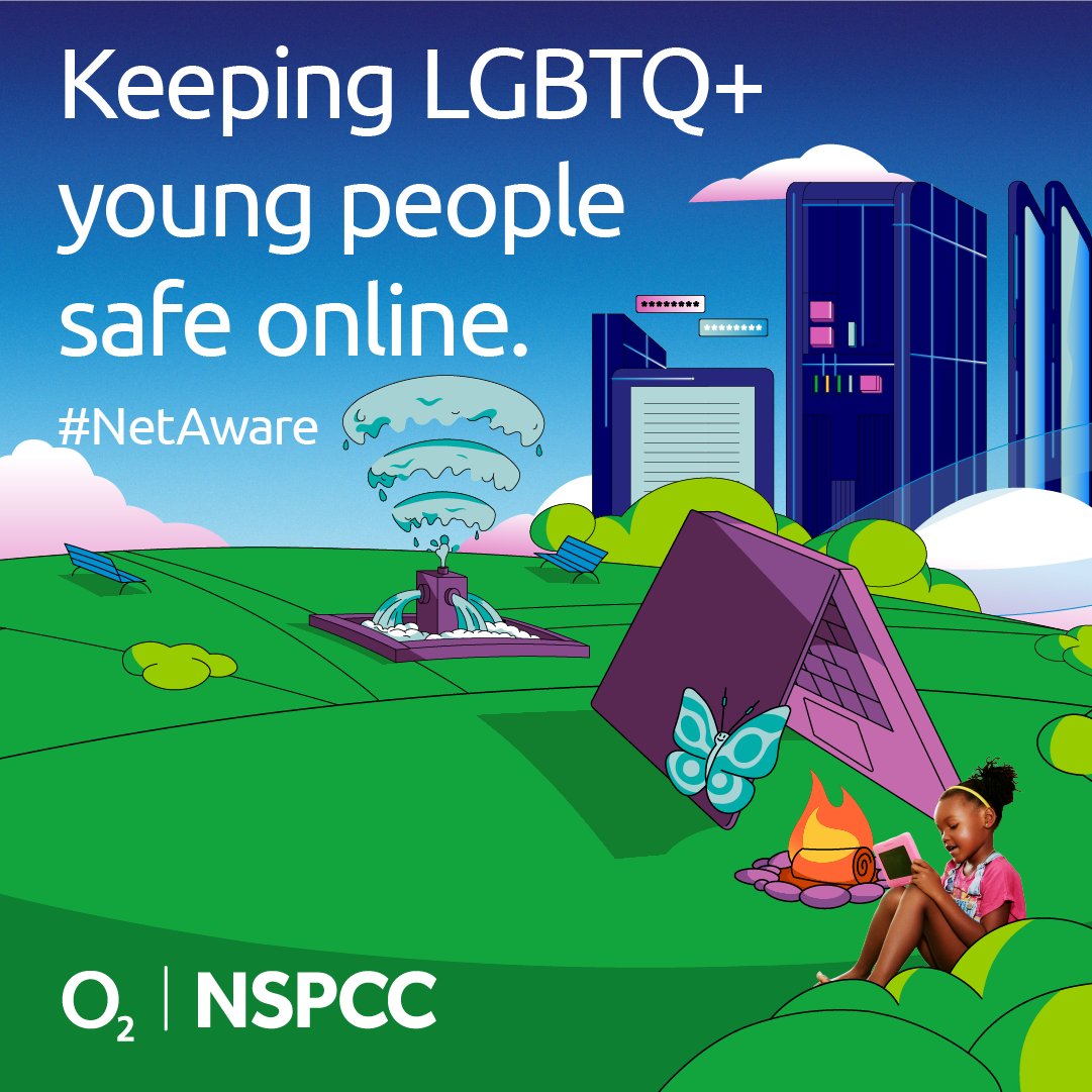 O2's tweet image. The internet is a source of hope for LGBTQ+ young people looking for positive role models but it can also be a source of bullying and inappropriate content.

Keep your child safe online with @NSPCC and #NetAware this Pride month 👉o2uk.co/3cbS7n4

#ProudAtO2