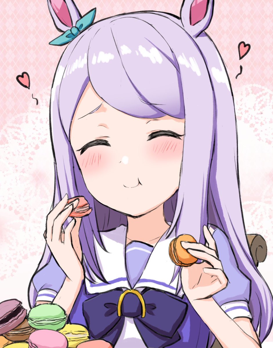 mejiro mcqueen (umamusume) 1girl solo animal ears horse ears long hair macaron food  illustration images