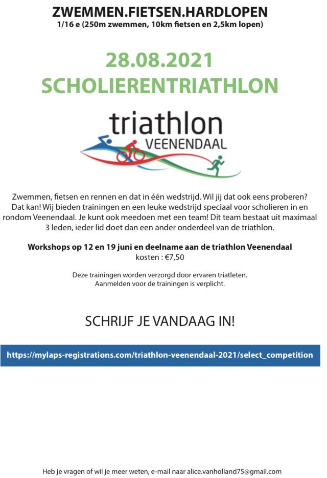 Mooi jaarlijks terugkerend initiatief van onze buren in <a href="/gemVeenendaal/">gemeente Veenendaal</a> 👌🏼

Zo werken we aan leukere en gezondere (multi) sportomgeving in Midden NL!

#triathlon #jeugd #scholieren

Doe mee 12jun 19jun en 28aug!