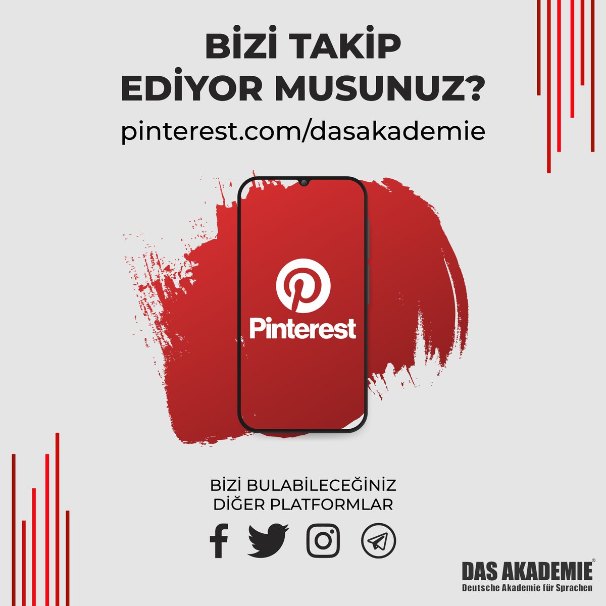 DAS_Akademie's tweet photo. DAS Akademie artık Pinterest'te! Birbirinden keyifli pinler için profilimizi takip edebilirsiniz! 📌🤗
DAS Akademie Pinterest hesabı 👇
https://t.co/EO8P8N4Fj9
#pinterest #pinterestinspired #pinterestphoto #pinterestwin #mypinterest #pinterestideas #pinteresting https://t.co/lesZ6qxEKO