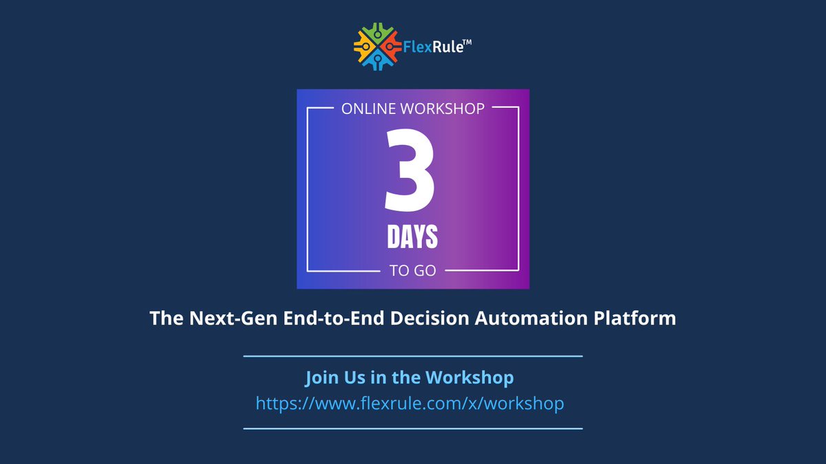 FlexRule's tweet image. Join us in our upcoming workshop in 3 days! flexrule.com/x/workshop #DecisionAutomation #DecisionCentric #ExplainableML #AutoML #BusinessRules #WOrkflow