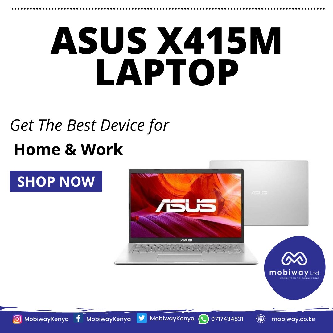 MobiwayKenya's tweet photo. Check out the #AsusX415M with Intel Celeron Processor, 14" HD Display, 4GB RAM & 1TB Internal Storage, available in Silver colour.
Shop for the latest #laptops on https://t.co/DxEAVMWw2f
#MobiwayKenya #Committed2Connecting https://t.co/SpoEgyVJhD