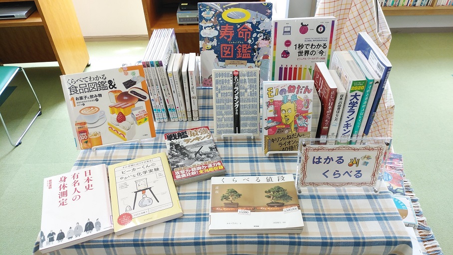 富田学園図書館 月替わりの展示コーナーのもう一つのテーマは はかる くらべる です 単位や比較 ランキングなどをキーワードに本を集めたら 意外に色々とありました 普段本棚に並んでいると見逃されてしまう興味深い本たちも こうやってクローズアップ