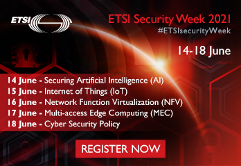 ETSI_STANDARDS's tweet photo. Save the date!
June 14-18 is #ETSIsecurityWeek virtual event! Major security stakeholders will debate 5 key aspects of cybersecurity: 
14th: Securing #AI
15th: #IoT
16th: #NFV
17th: Multi-access Edge #MEC
18th: #CyberSecurity #Policy
https://t.co/y6ITk7GYPE
#TheStandardsPeople https://t.co/gLQhcfoJ8a