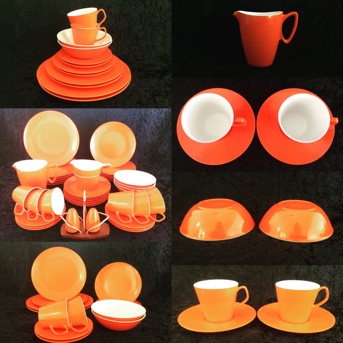 EtsyStuck1970s's tweet photo. I bought a set of fab orange Melaware the other day. Most of it is listed in my Etsy shop now, divvied into sets of 2 place settings (10 or 12 pieces) with the jugs, sugar bowl, salt &amp; pepper listed separately.🧡

DM me if you’d like the whole set.🧡

#melaware #vintagemelaware https://t.co/4rbyigNFAd