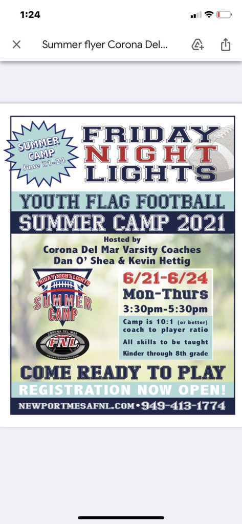 Let’s get ready to rock…
The CDM Football Youth Skills Camp for all ages K-7th grade is fast approaching !

Register today for this camp led by the California State Champion Sea King Coaches.

newportmesafnl.leagueapps.com/camps/2307400-…
