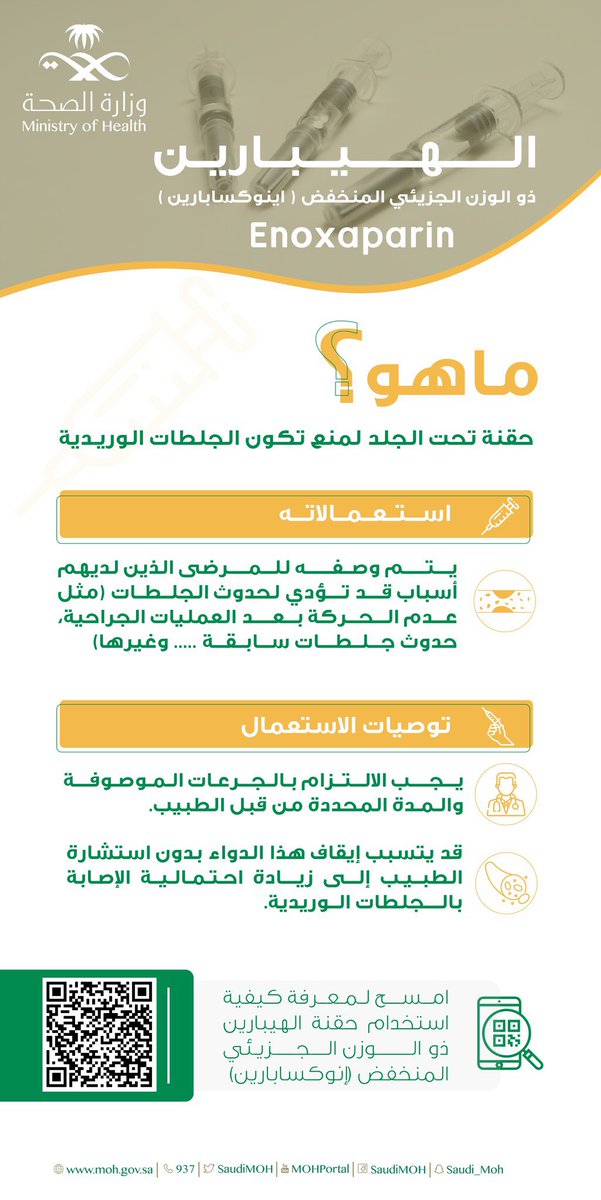rafhatoday's tweet photo. مسيلات الدم أنواع ومنها الاينوكسبارين، تعرّف أكثر على كيفية استعماله وتوصيات تناوله https://t.co/nWEtVPTjTu